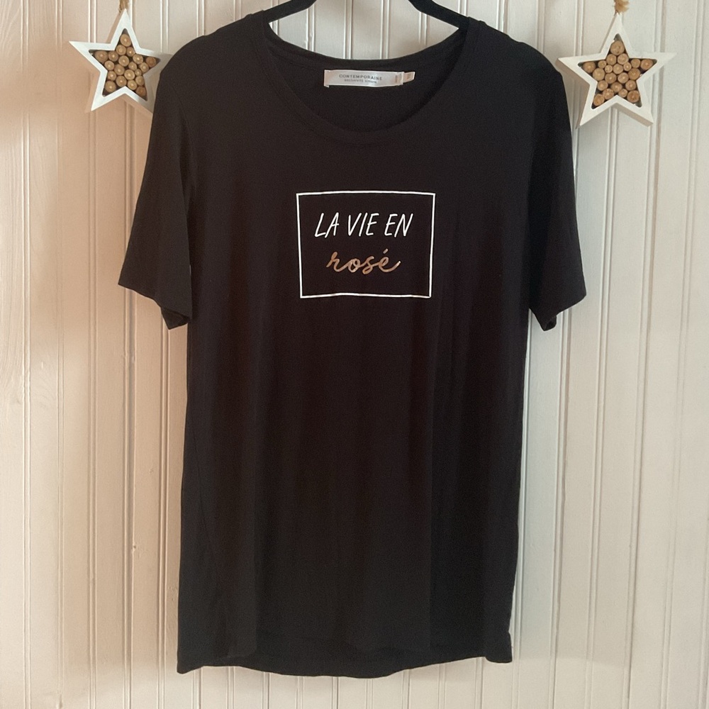 Simons🧡Black Pajama Top with White and Pink Accents